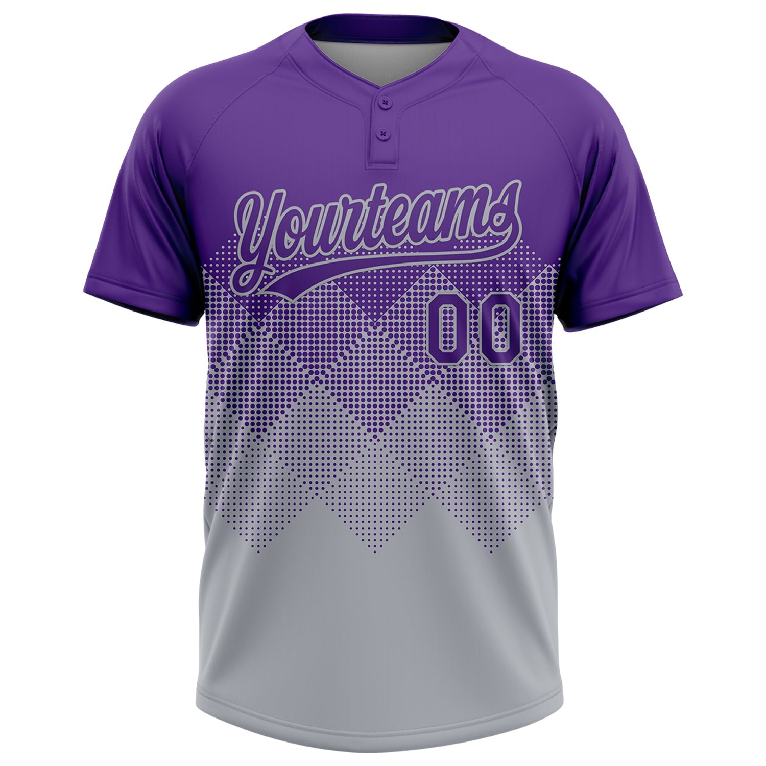 Custom Purple Gray 3D Gradient Square Shape Two-Button Unisex Softball Jersey view 2