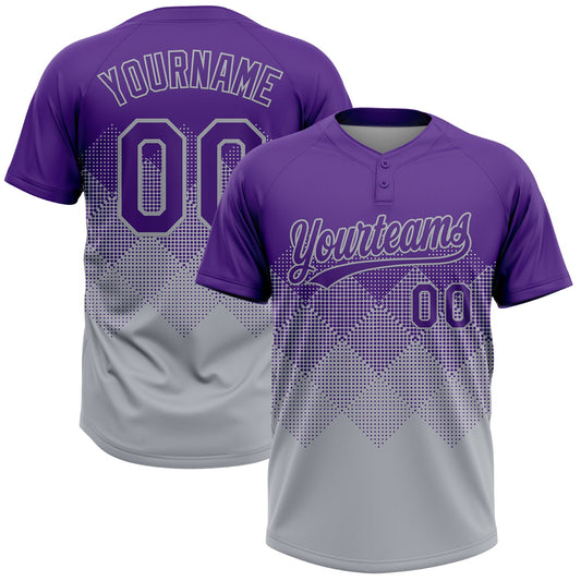 Custom Purple Gray 3D Gradient Square Shape Two-Button Unisex Softball Jersey - Main View