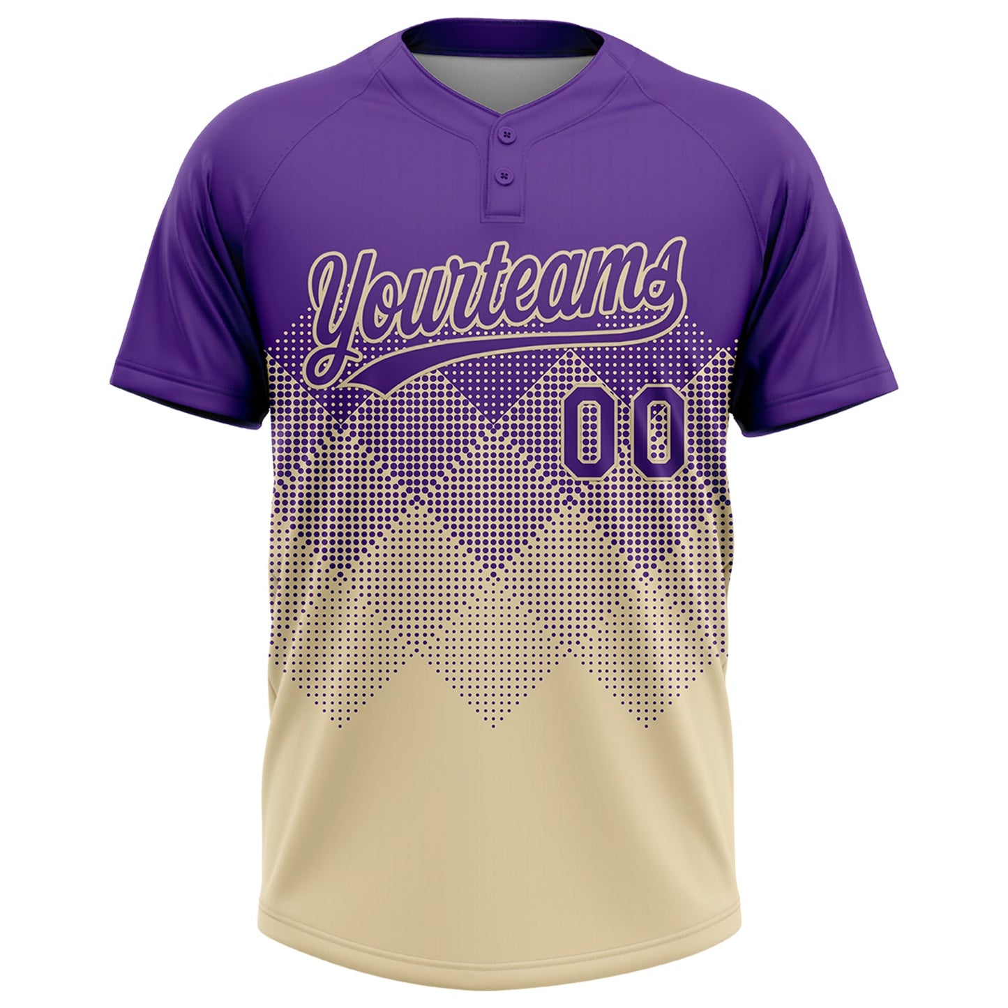 Custom Purple Cream 3D Gradient Square Shape Two-Button Unisex Softball Jersey view 2
