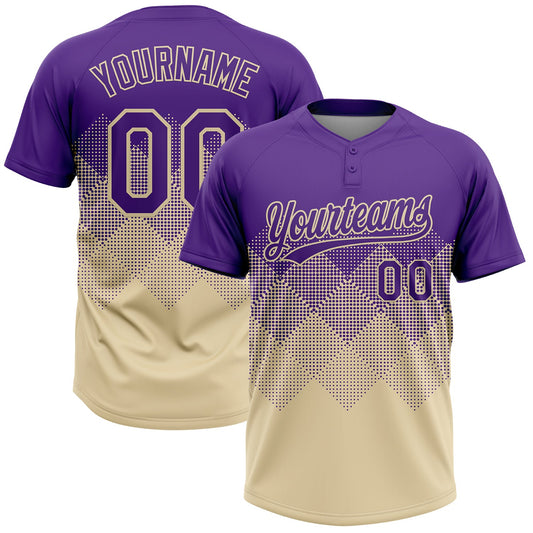 Custom Purple Cream 3D Gradient Square Shape Two-Button Unisex Softball Jersey - Main View