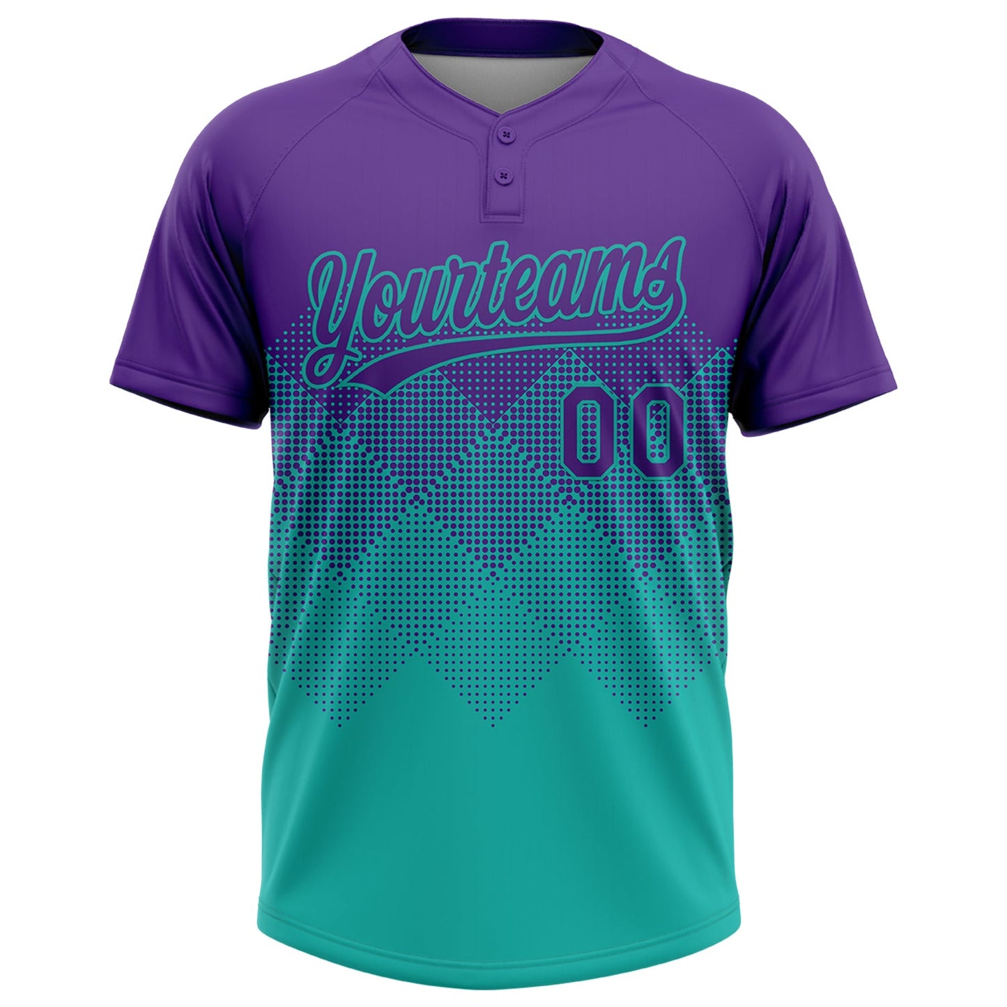 Custom Purple Aqua 3D Gradient Square Shape Two-Button Unisex Softball Jersey view 2