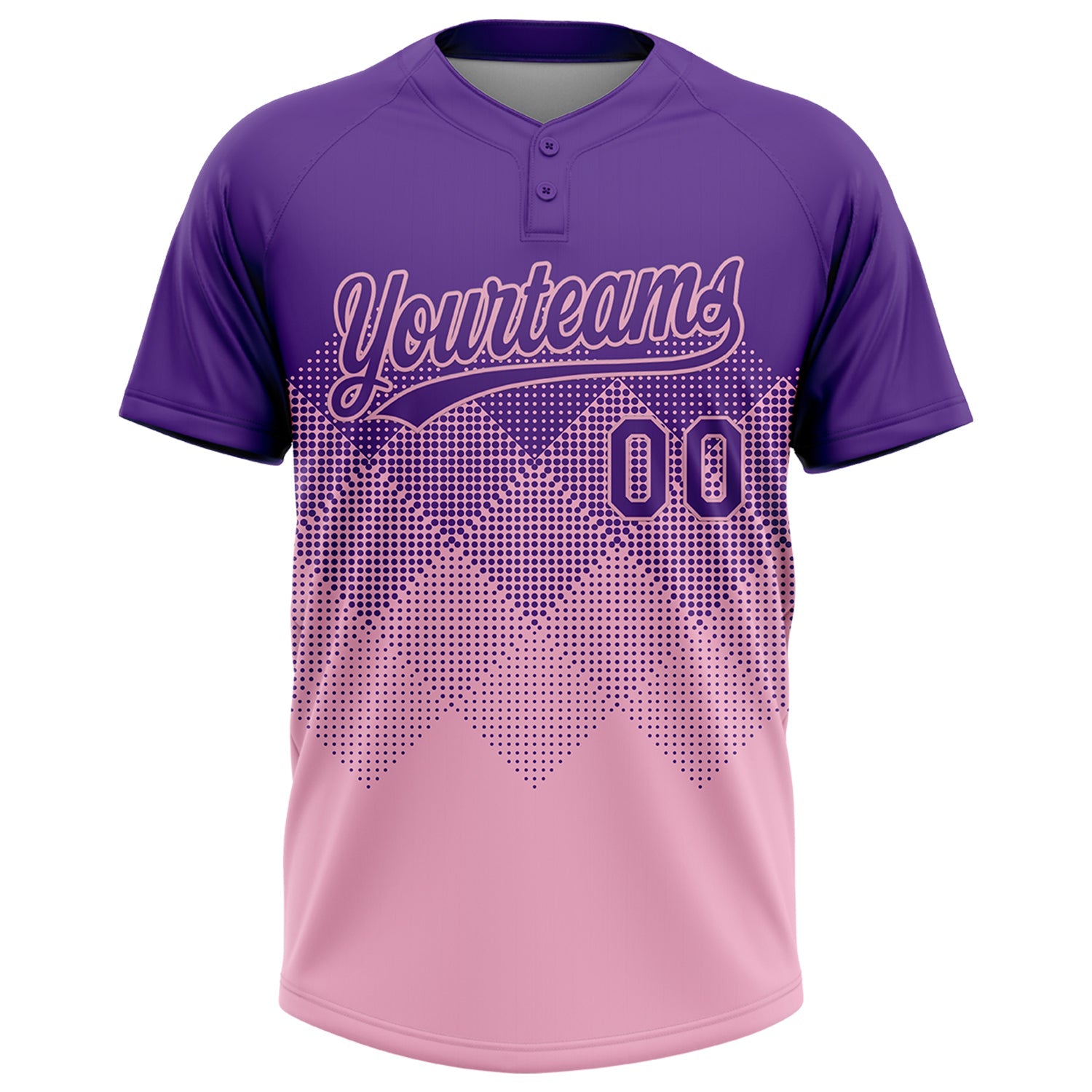 Custom Purple Light Pink 3D Gradient Square Shape Two-Button Unisex Softball Jersey view 2