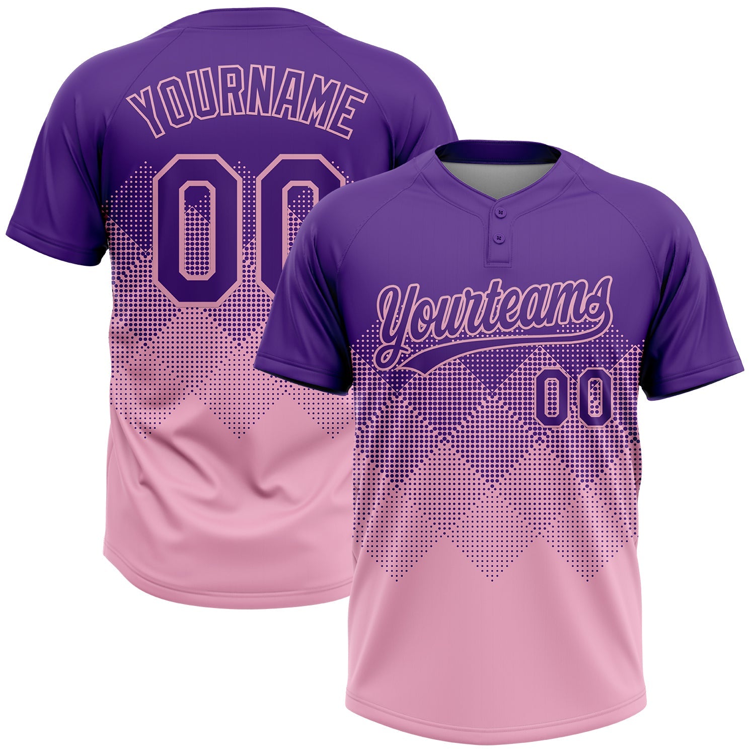 Custom Purple Light Pink 3D Gradient Square Shape Two-Button Unisex Softball Jersey - Main View