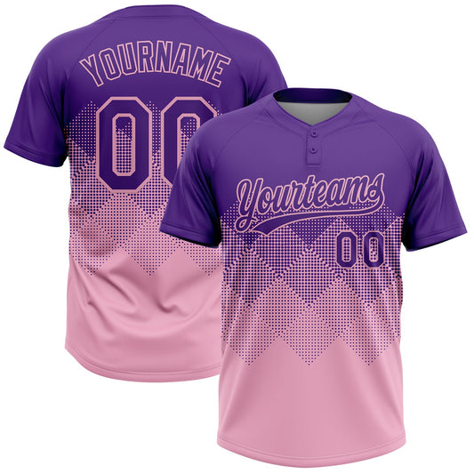 Custom Purple Light Pink 3D Gradient Square Shape Two-Button Unisex Softball Jersey - Main View