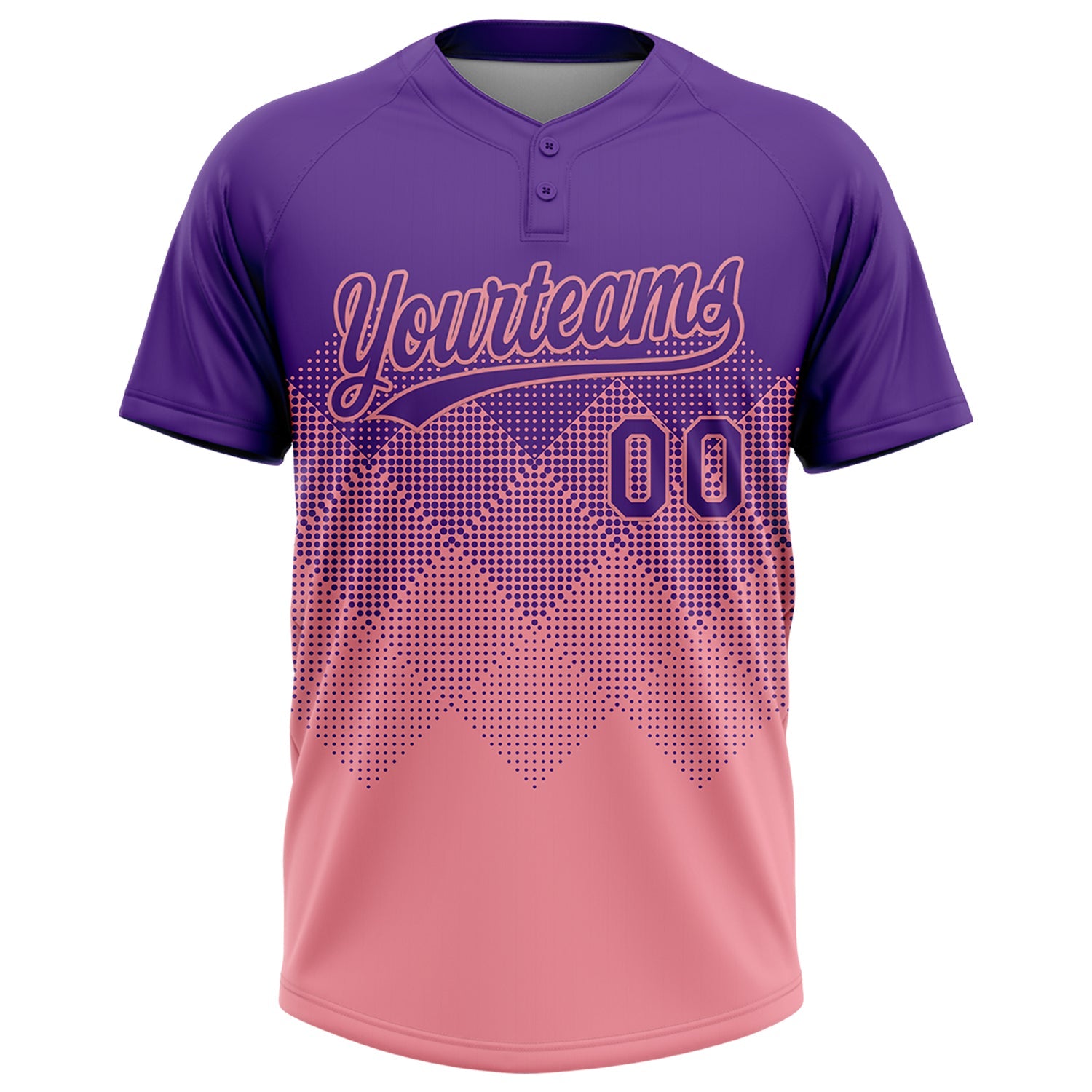 Custom Purple Medium Pink 3D Gradient Square Shape Two-Button Unisex Softball Jersey view 2
