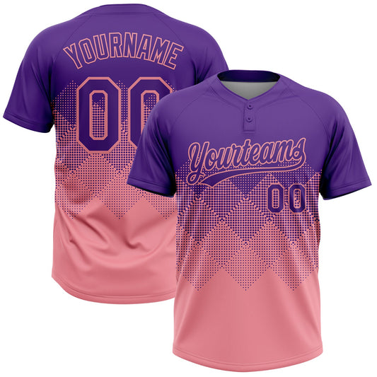 Custom Purple Medium Pink 3D Gradient Square Shape Two-Button Unisex Softball Jersey - Main View