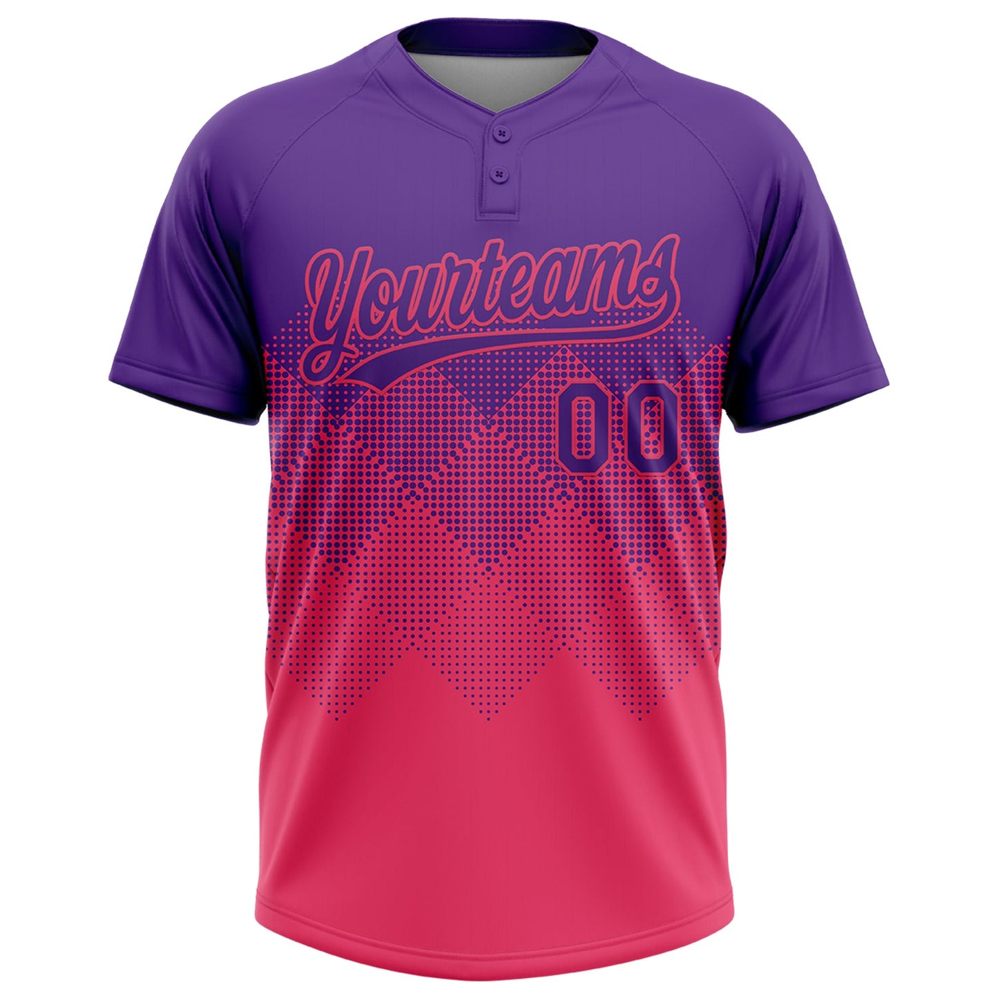 Custom Purple Neon Pink 3D Gradient Square Shape Two-Button Unisex Softball Jersey view 2