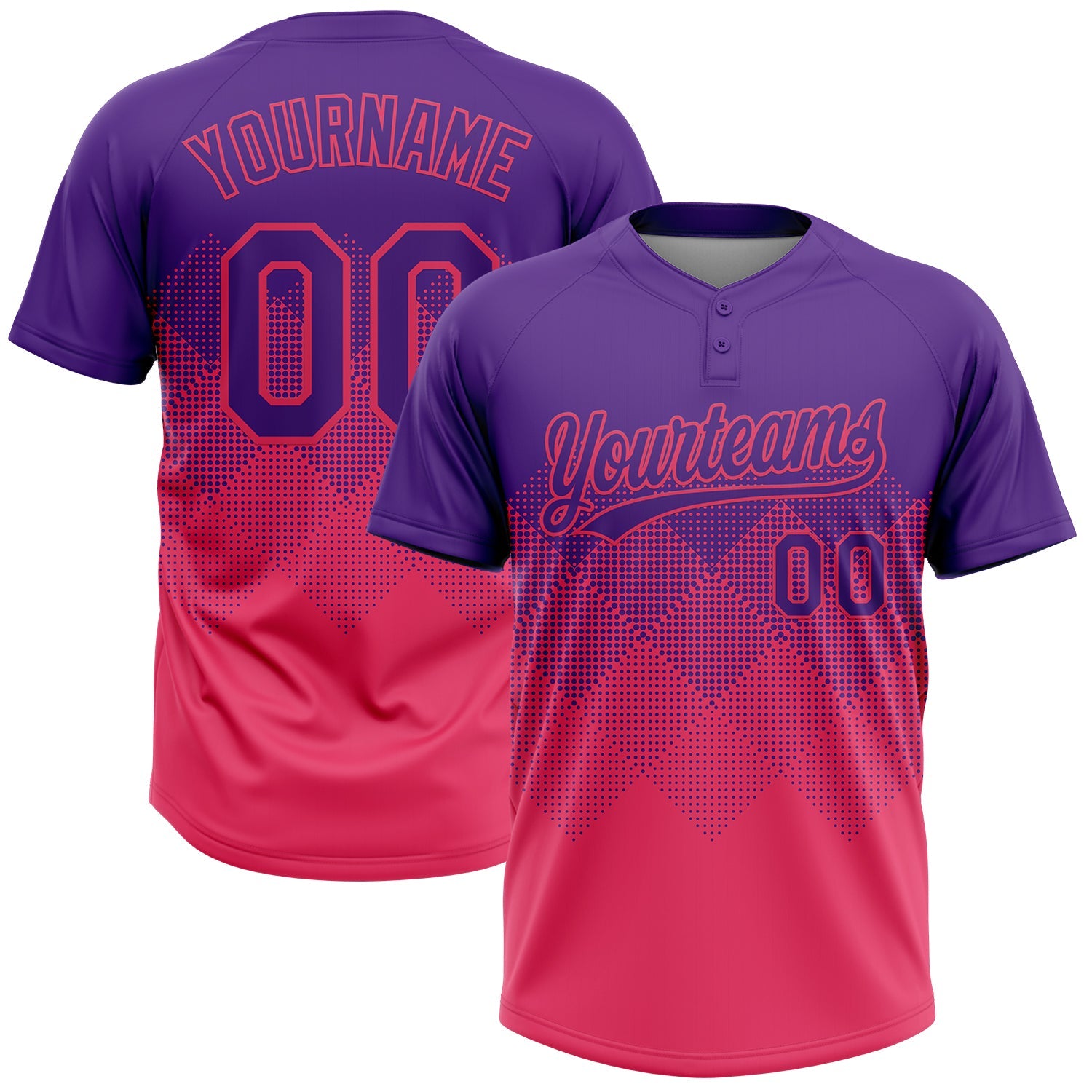 Custom Purple Neon Pink 3D Gradient Square Shape Two-Button Unisex Softball Jersey - Main View