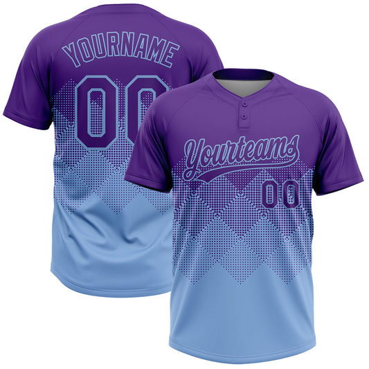 Custom Purple Light Blue 3D Gradient Square Shape Two-Button Unisex Softball Jersey - Main View