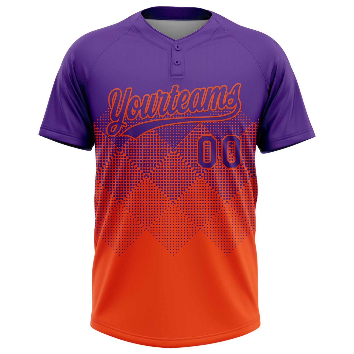Custom Purple Orange 3D Gradient Square Shape Two-Button Unisex Softball Jersey view 2