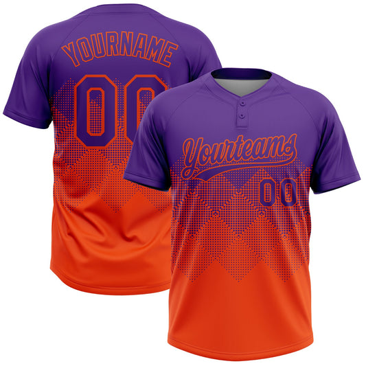 Custom Purple Orange 3D Gradient Square Shape Two-Button Unisex Softball Jersey - Main View