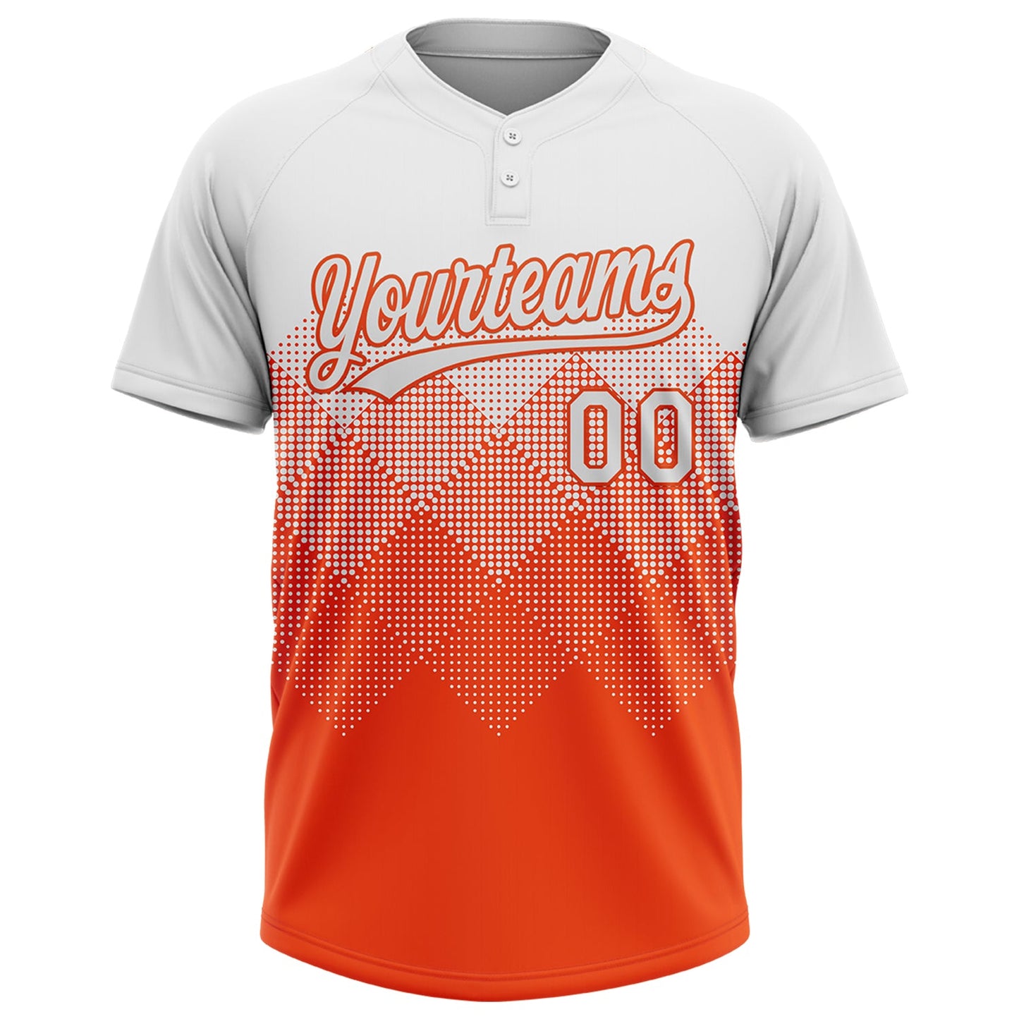Custom White Orange 3D Gradient Square Shape Two-Button Unisex Softball Jersey view 2