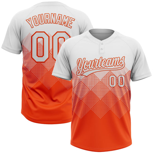 Custom White Orange 3D Gradient Square Shape Two-Button Unisex Softball Jersey - Main View