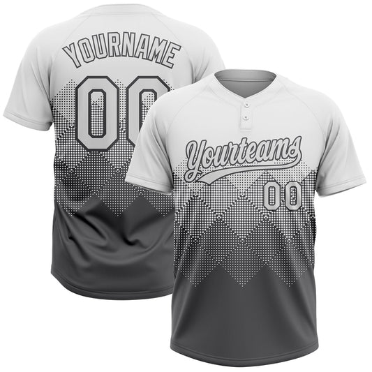 Custom White Steel Gray 3D Gradient Square Shape Two-Button Unisex Softball Jersey - Main View