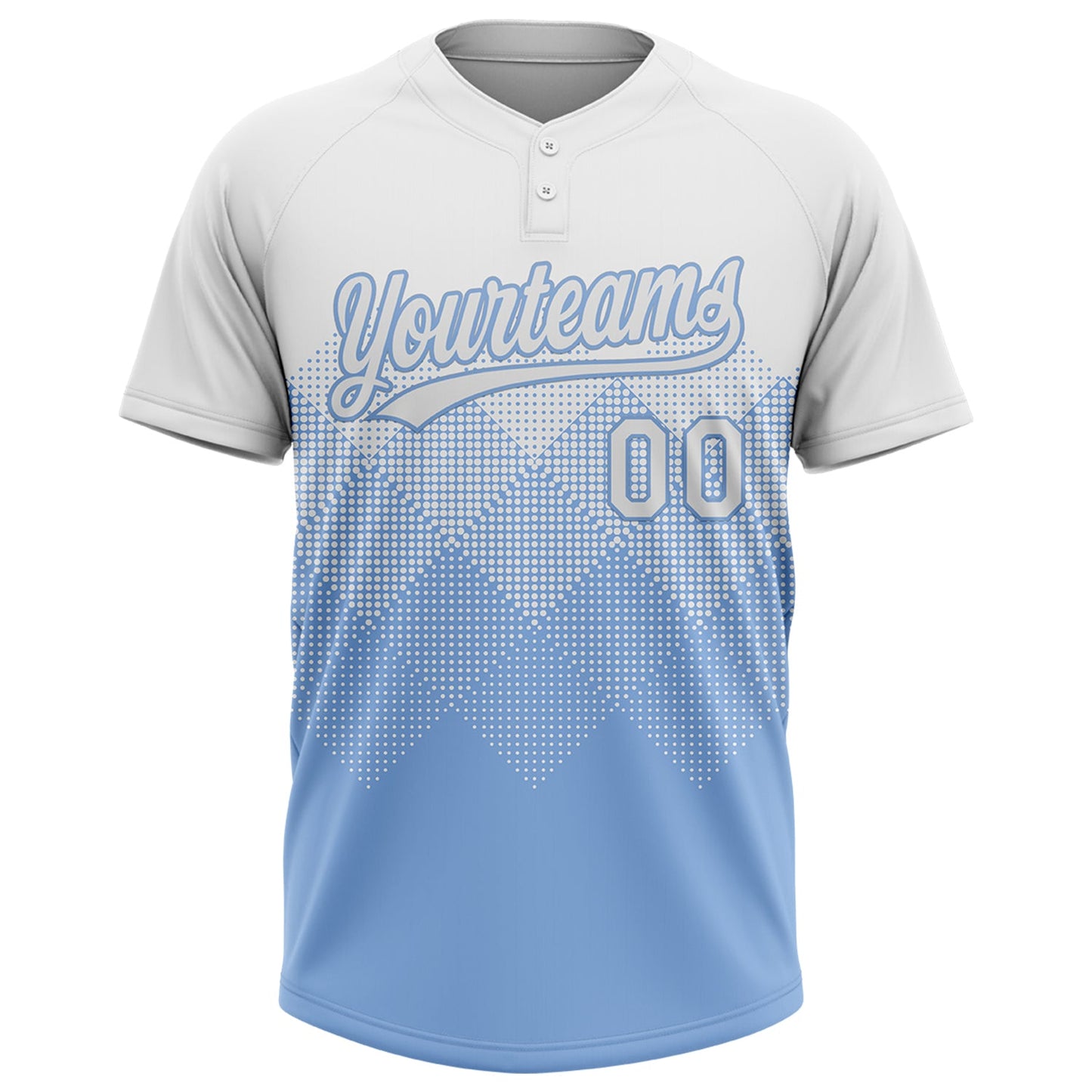 Custom White Light Blue 3D Gradient Square Shape Two-Button Unisex Softball Jersey view 2