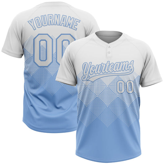 Custom White Light Blue 3D Gradient Square Shape Two-Button Unisex Softball Jersey - Main View