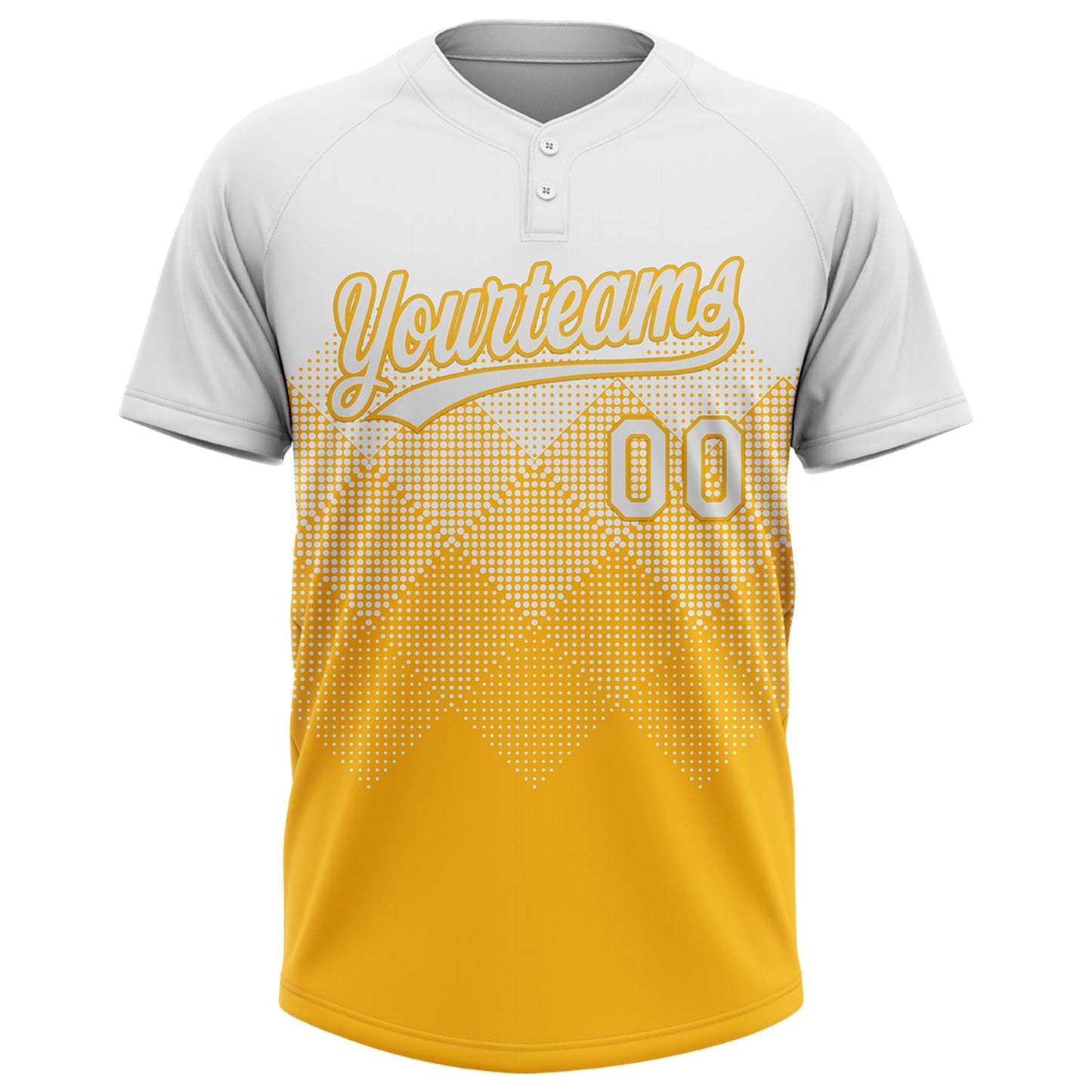 Custom White Gold 3D Gradient Square Shape Two-Button Unisex Softball Jersey view 2