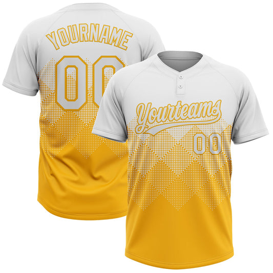 Custom White Gold 3D Gradient Square Shape Two-Button Unisex Softball Jersey - Main View
