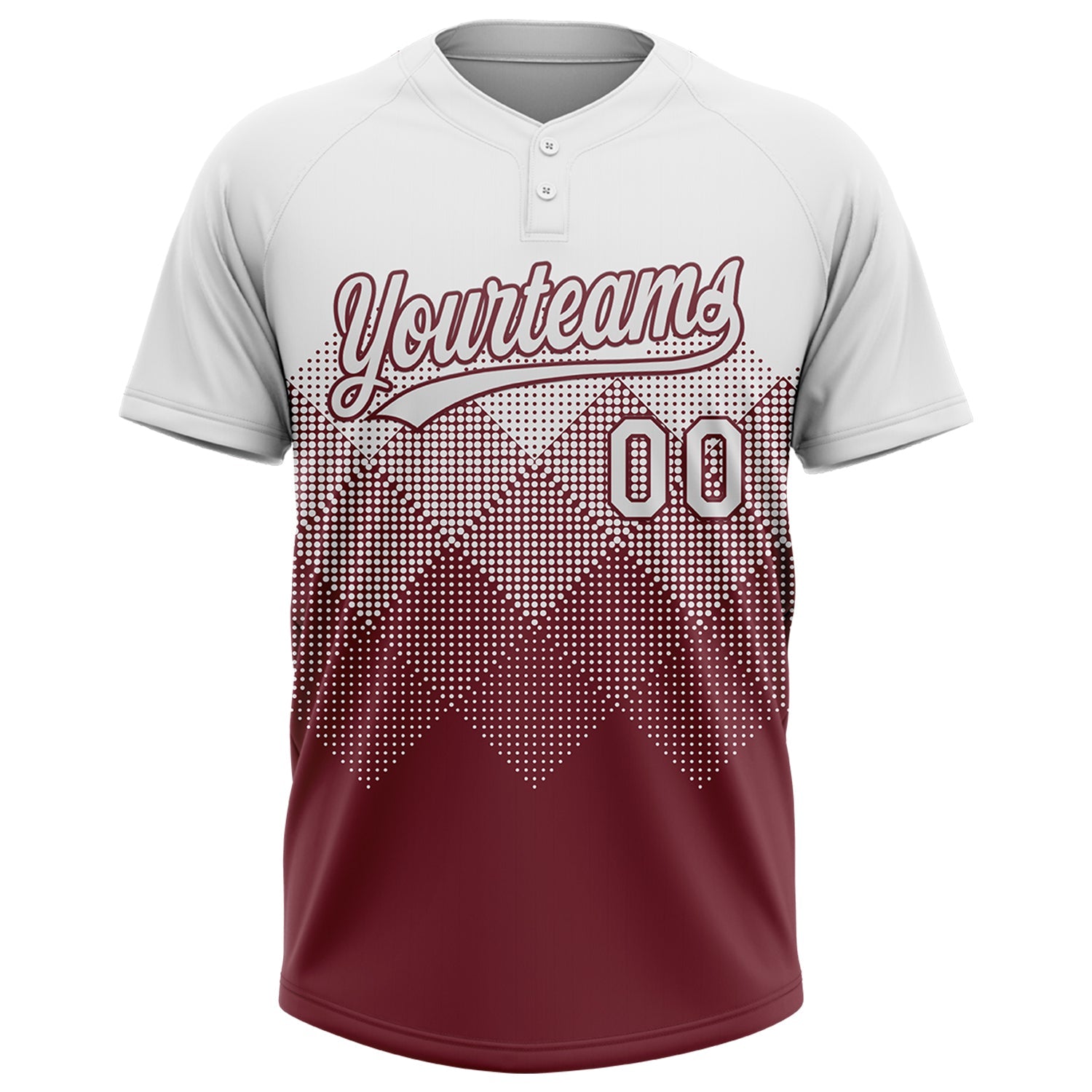 Custom White Burgundy 3D Gradient Square Shape Two-Button Unisex Softball Jersey view 2