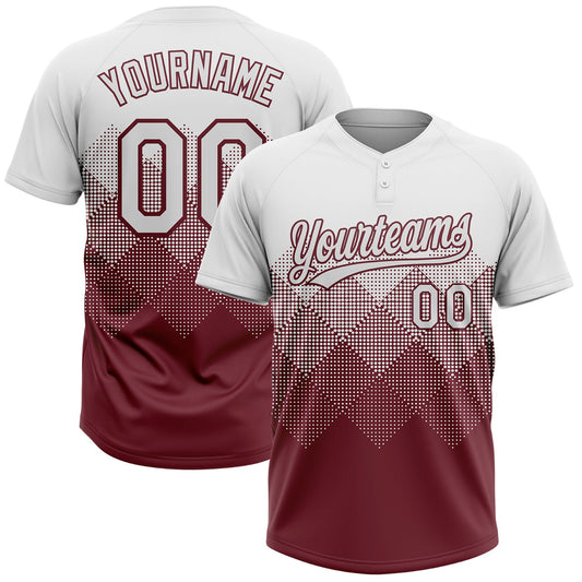 Custom White Burgundy 3D Gradient Square Shape Two-Button Unisex Softball Jersey - Main View