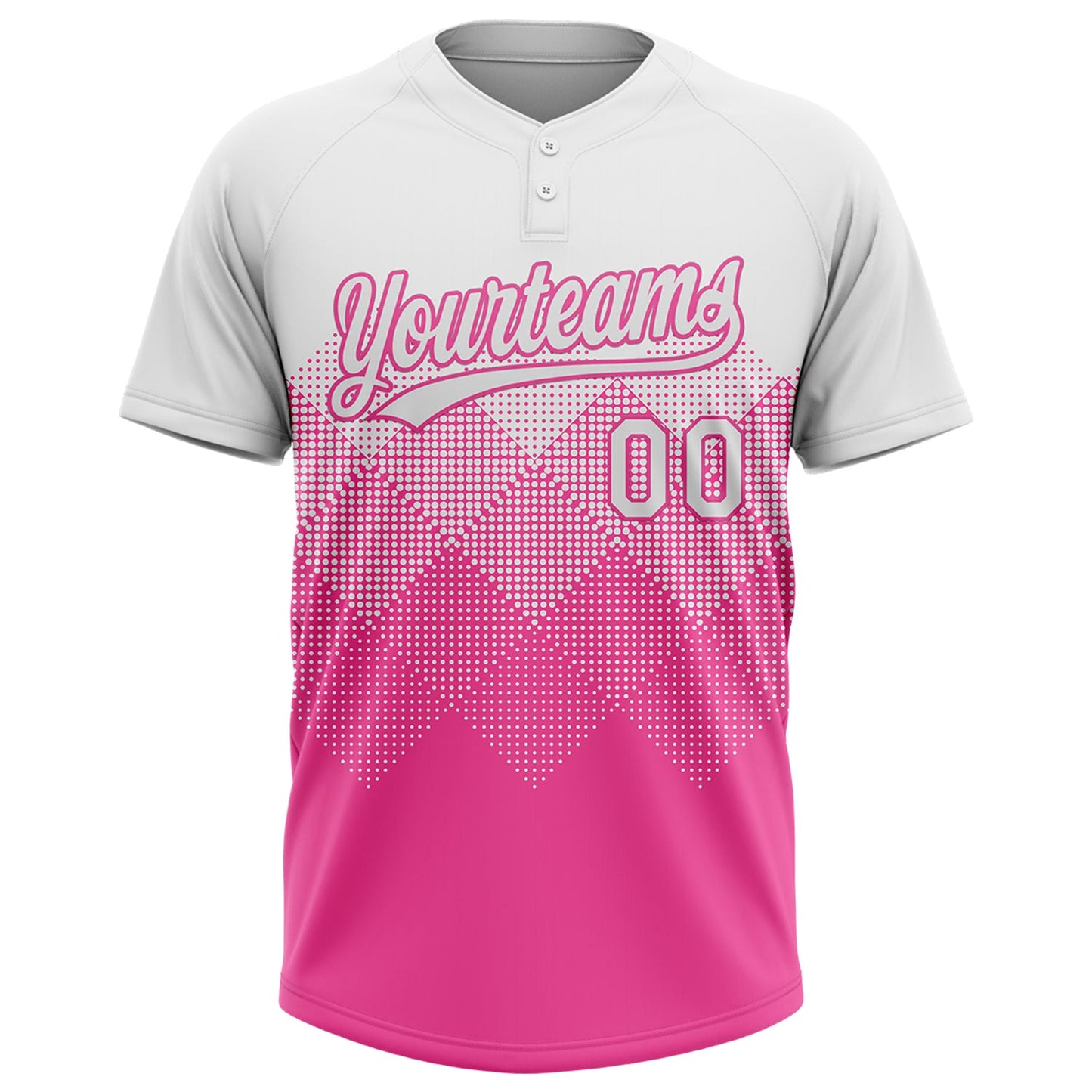 Custom White Pink 3D Gradient Square Shape Two-Button Unisex Softball Jersey view 2