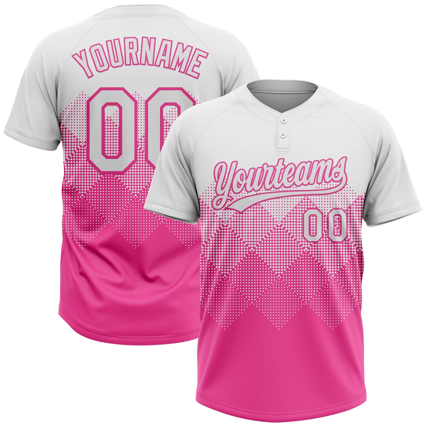 Custom White Pink 3D Gradient Square Shape Two-Button Unisex Softball Jersey - Main View