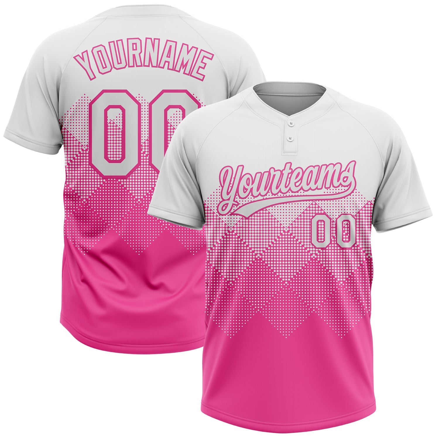 Custom White Pink 3D Gradient Square Shape Two-Button Unisex Softball Jersey - Main View