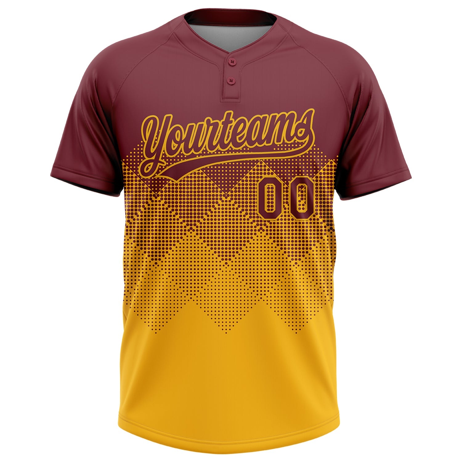 Custom Burgundy Gold 3D Gradient Square Shape Two-Button Unisex Softball Jersey view 2