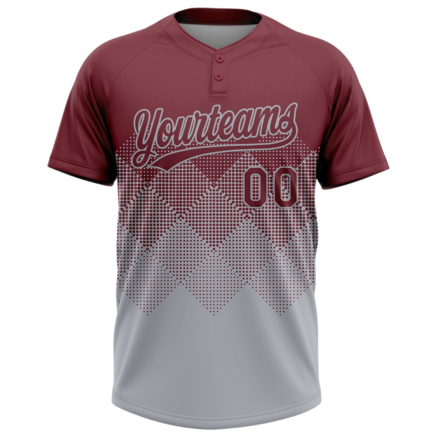 Custom Burgundy Gray 3D Gradient Square Shape Two-Button Unisex Softball Jersey view 2