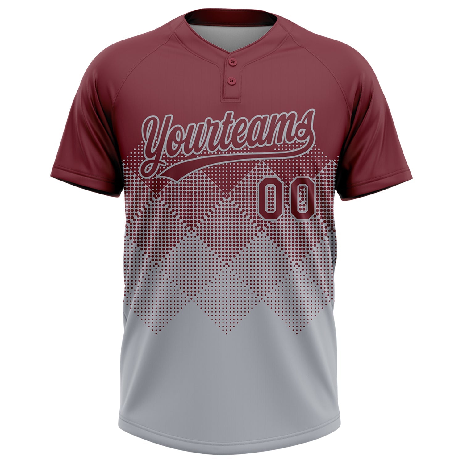 Custom Burgundy Gray 3D Gradient Square Shape Two-Button Unisex Softball Jersey view 2