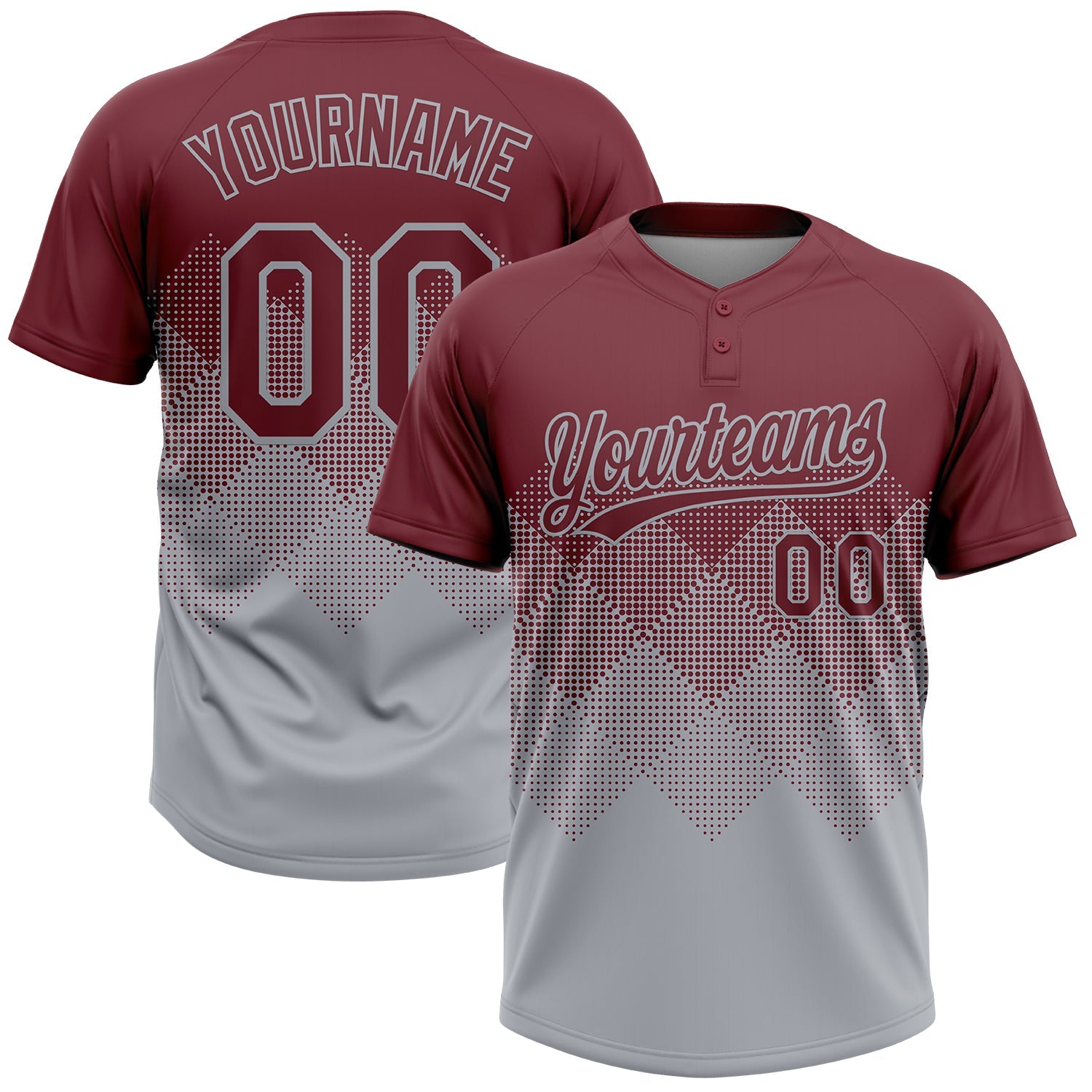 Custom Burgundy Gray 3D Gradient Square Shape Two-Button Unisex Softball Jersey - Main View