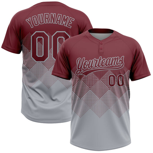 Custom Burgundy Gray 3D Gradient Square Shape Two-Button Unisex Softball Jersey - Main View