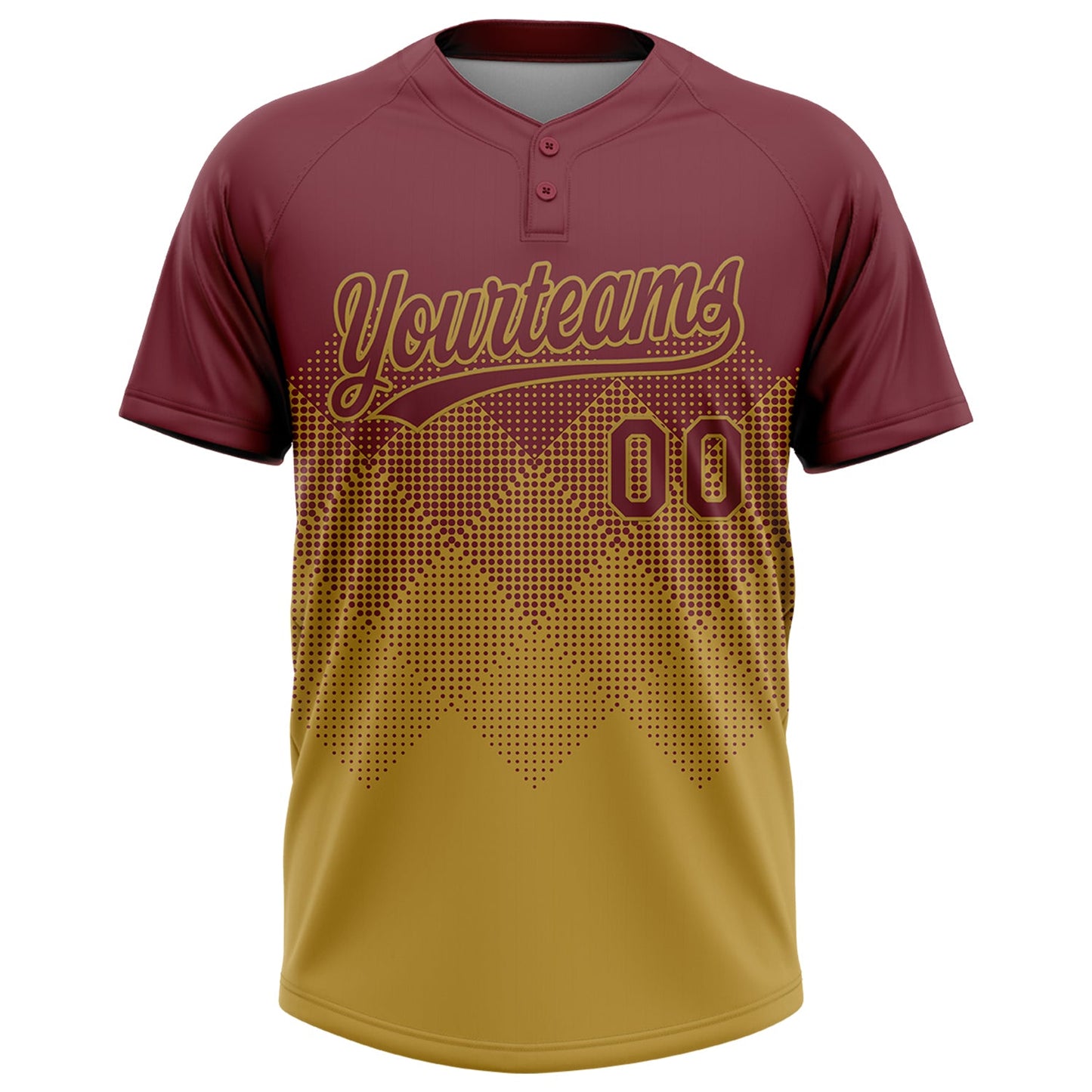 Custom Burgundy Old Gold 3D Gradient Square Shape Two-Button Unisex Softball Jersey view 2