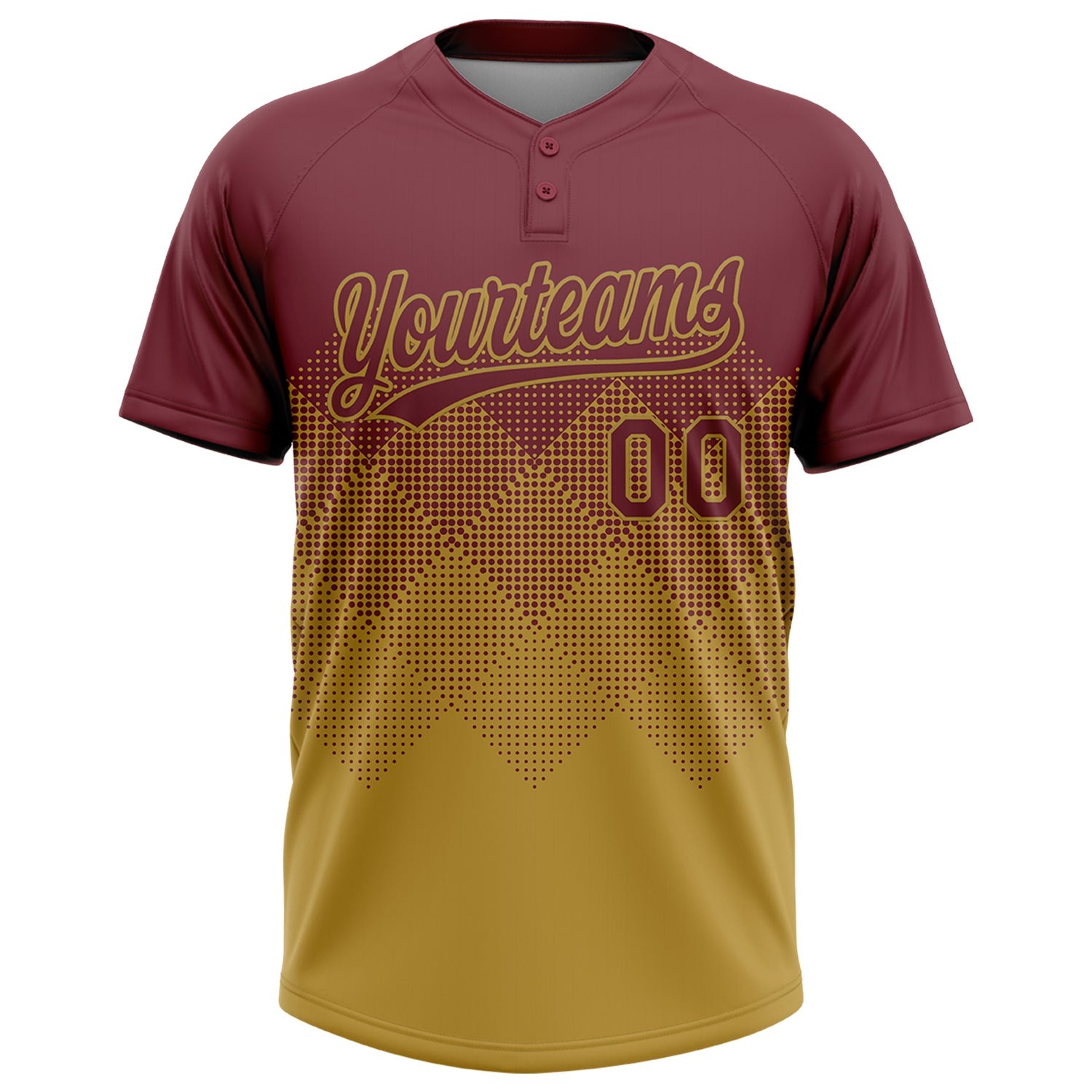 Custom Burgundy Old Gold 3D Gradient Square Shape Two-Button Unisex Softball Jersey view 2