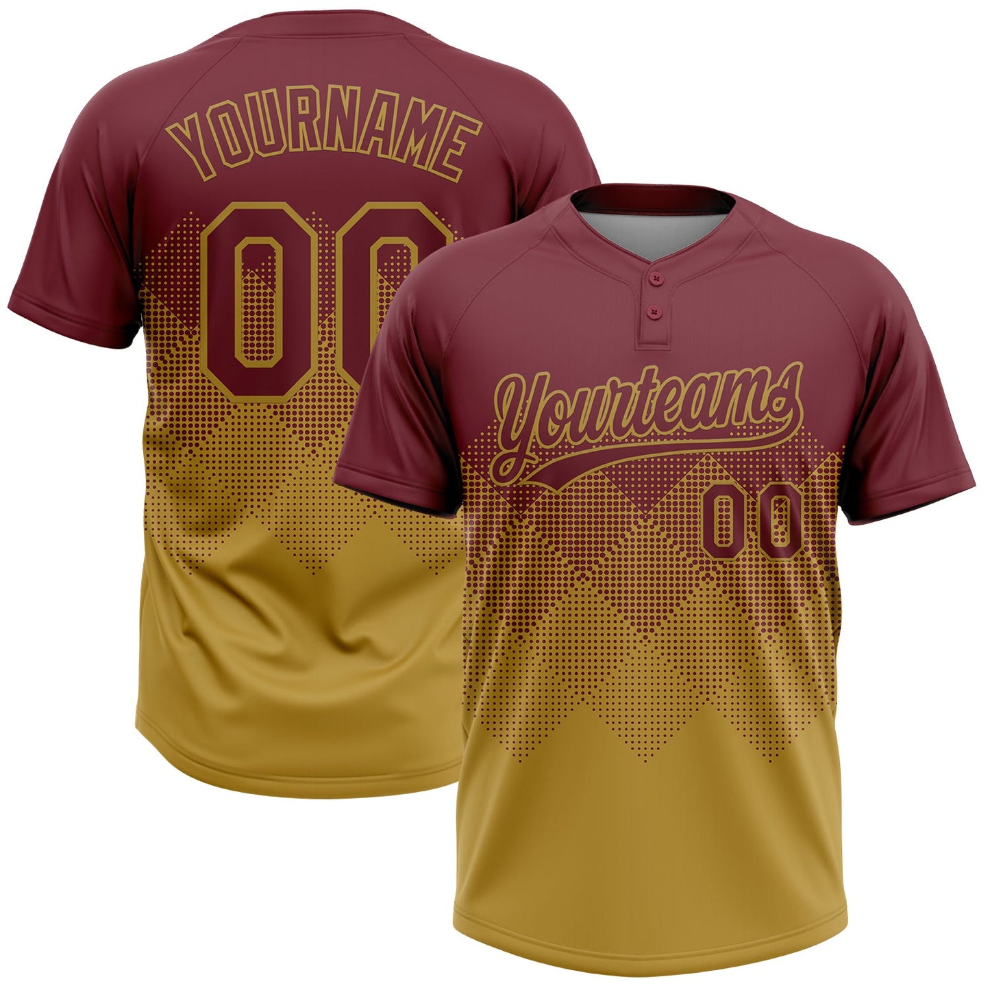 Custom Burgundy Old Gold 3D Gradient Square Shape Two-Button Unisex Softball Jersey - Main View