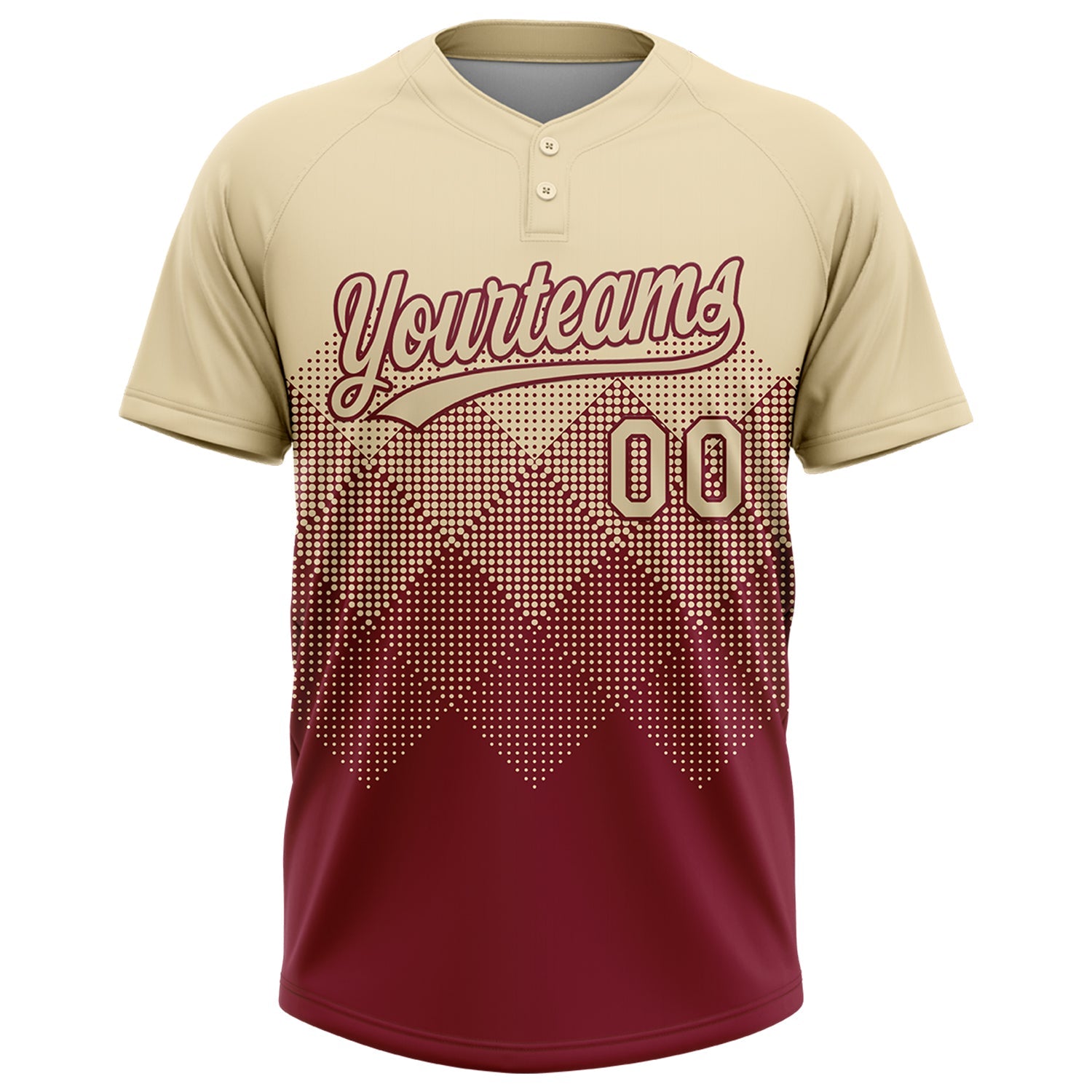 Custom Cream Crimson 3D Gradient Square Shape Two-Button Unisex Softball Jersey view 2