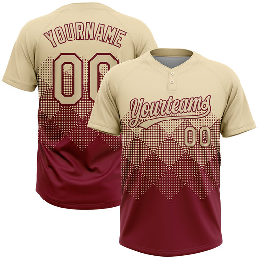 Custom Cream Crimson 3D Gradient Square Shape Two-Button Unisex Softball Jersey - Main View
