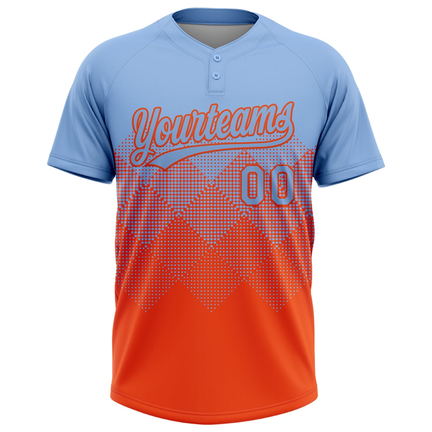 Custom Light Blue Orange 3D Gradient Square Shape Two-Button Unisex Softball Jersey view 2