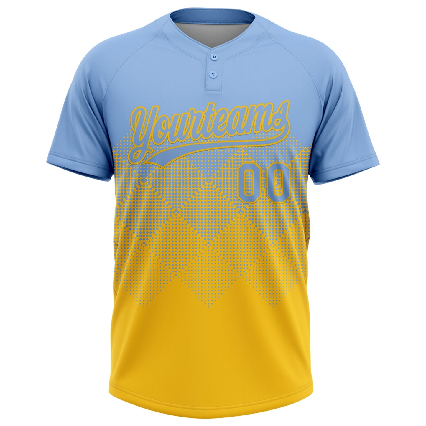 Custom Light Blue Yellow 3D Gradient Square Shape Two-Button Unisex Softball Jersey view 2