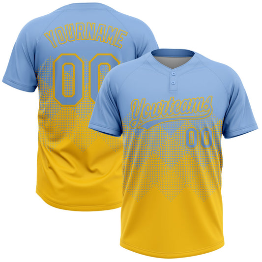 Custom Light Blue Yellow 3D Gradient Square Shape Two-Button Unisex Softball Jersey - Main View