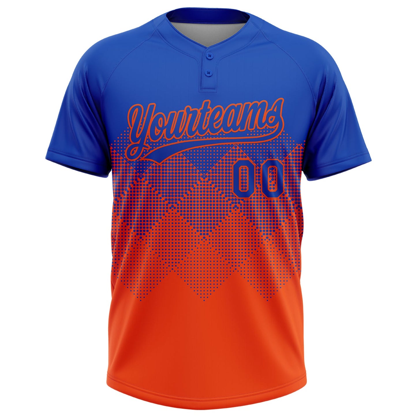 Custom Thunder Blue Orange 3D Gradient Square Shape Two-Button Unisex Softball Jersey view 2