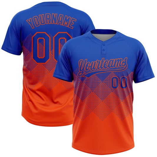 Custom Thunder Blue Orange 3D Gradient Square Shape Two-Button Unisex Softball Jersey - Main View