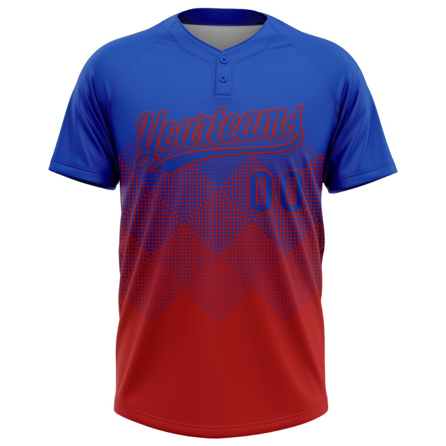 Custom Thunder Blue Red 3D Gradient Square Shape Two-Button Unisex Softball Jersey view 2