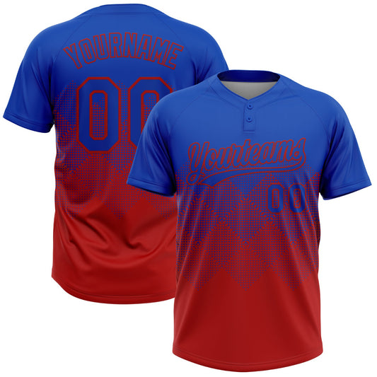Custom Thunder Blue Red 3D Gradient Square Shape Two-Button Unisex Softball Jersey - Main View