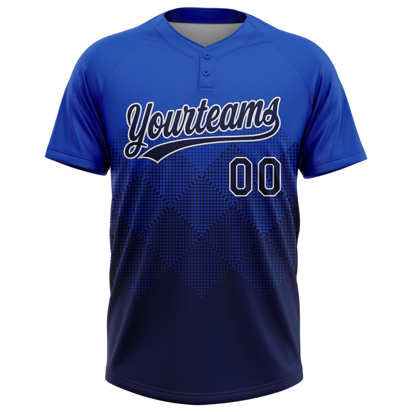 Custom Thunder Blue Navy-White 3D Gradient Square Shape Two-Button Unisex Softball Jersey view 2