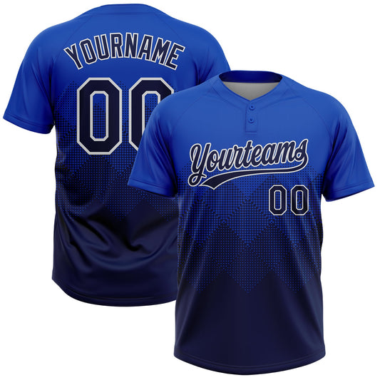 Custom Thunder Blue Navy-White 3D Gradient Square Shape Two-Button Unisex Softball Jersey - Main View