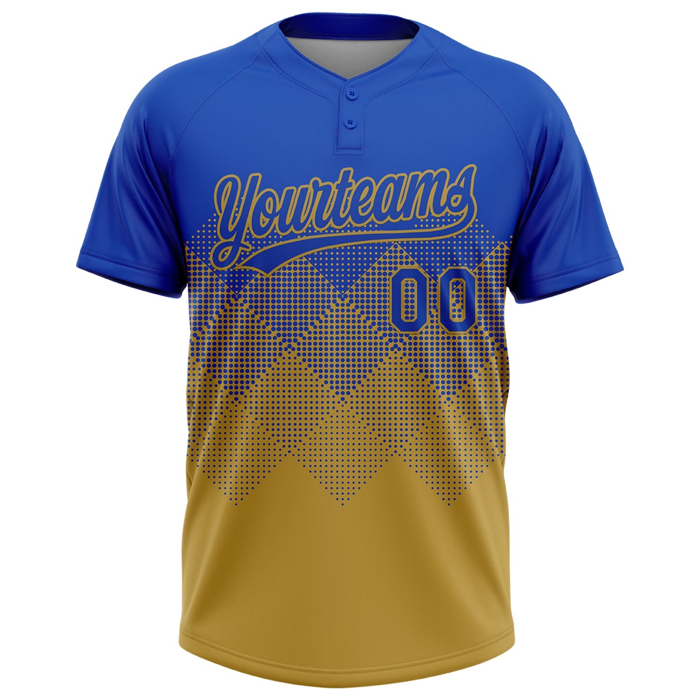Custom Thunder Blue Old Gold 3D Gradient Square Shape Two-Button Unisex Softball Jersey view 2