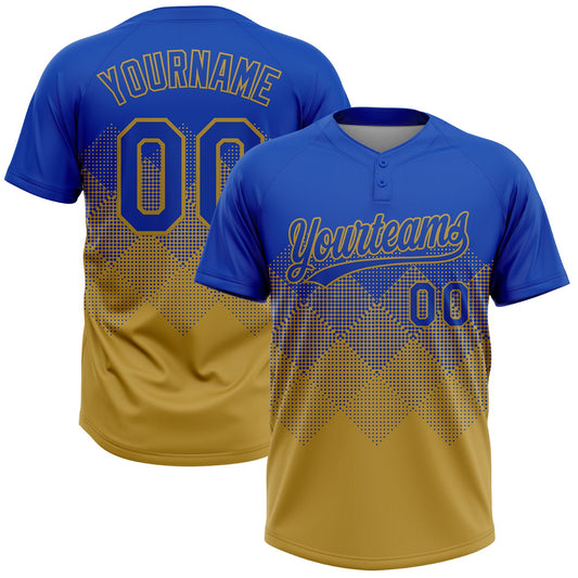 Custom Thunder Blue Old Gold 3D Gradient Square Shape Two-Button Unisex Softball Jersey - Main View