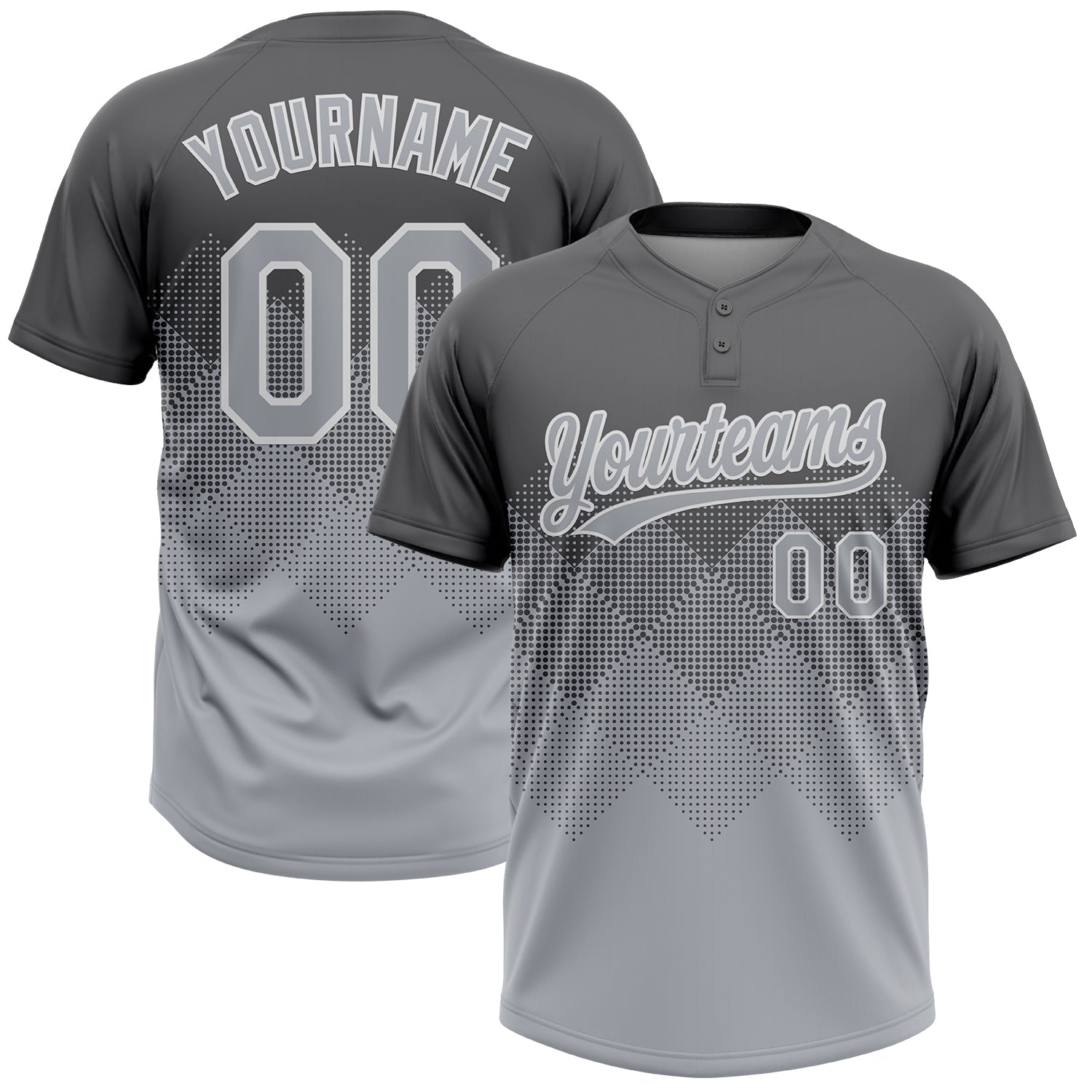 Custom Steel Gray Gray-White 3D Gradient Square Shape Two-Button Unisex Softball Jersey - Main View