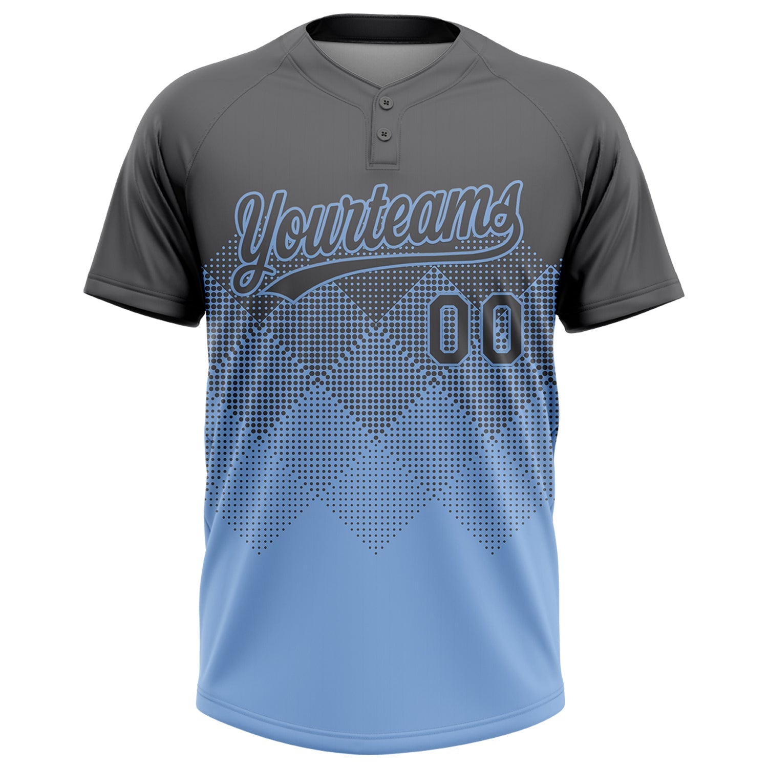 Custom Steel Gray Light Blue 3D Gradient Square Shape Two-Button Unisex Softball Jersey view 2